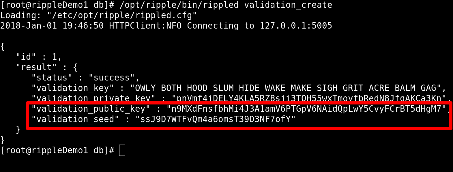 Output from the validation_create command.